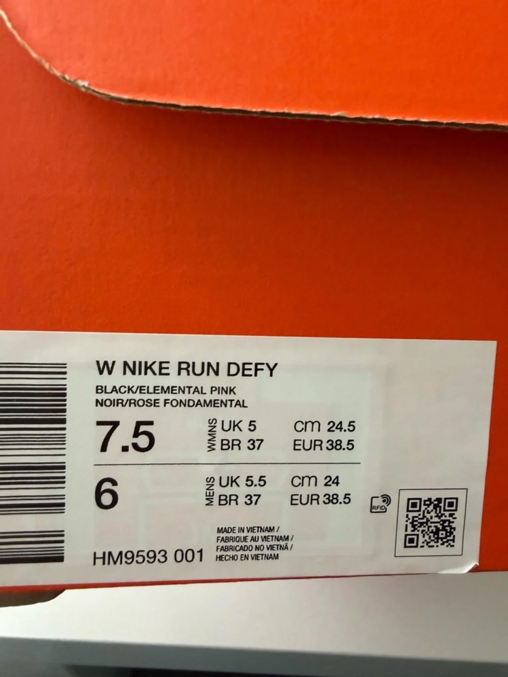 NIKE Womens Run Defy Running Shoes-Black Pink-Size 7.5-Lightweight Run Sneakers